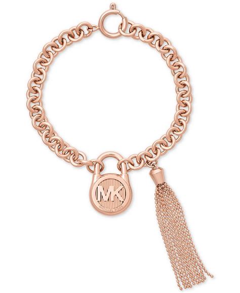 michael kors logo padlock & chain tassel link bracelet|Precious Metal.